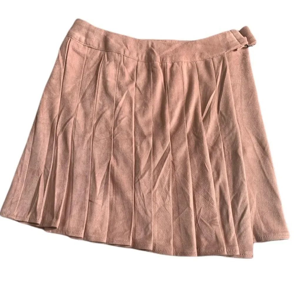 Indikah mini faux suede pleated wrap around skirt